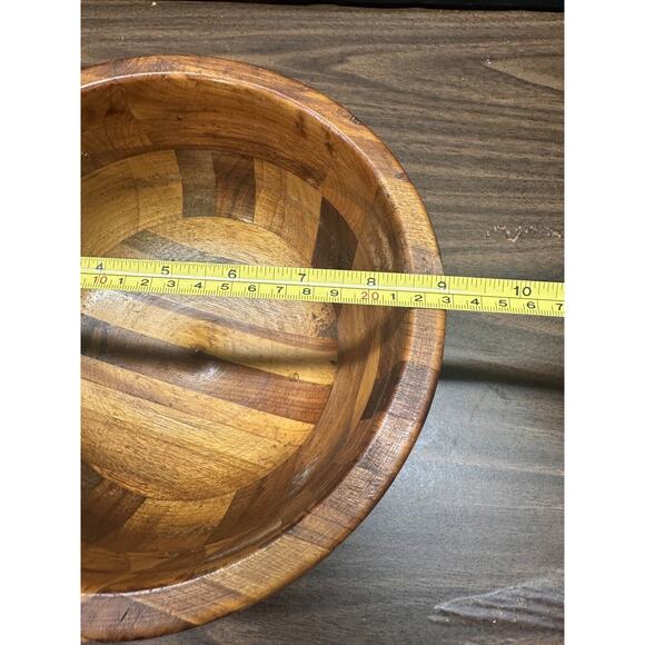 Vintage Teak Wooden Segmented Wood Serving Salad Bowl Or Fruit Bowl 9”W X 4.5”H - Picture 6 of 7
